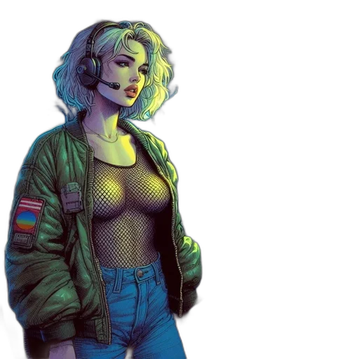 jacket, dress, cyberpunk, comic book art transparent PNG cut-out