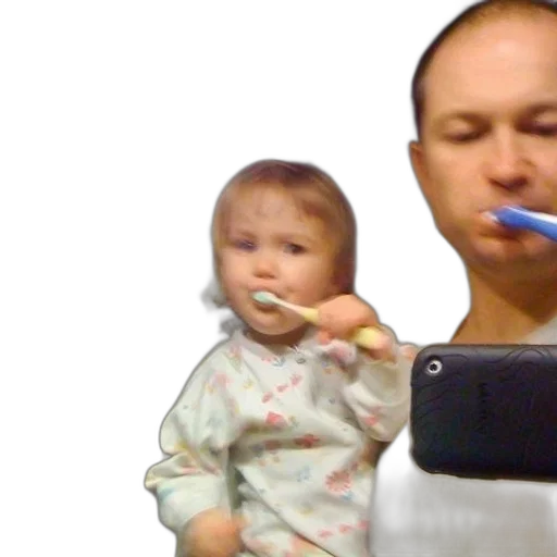 photorealistic, man, child, brushing transparent PNG cut-out