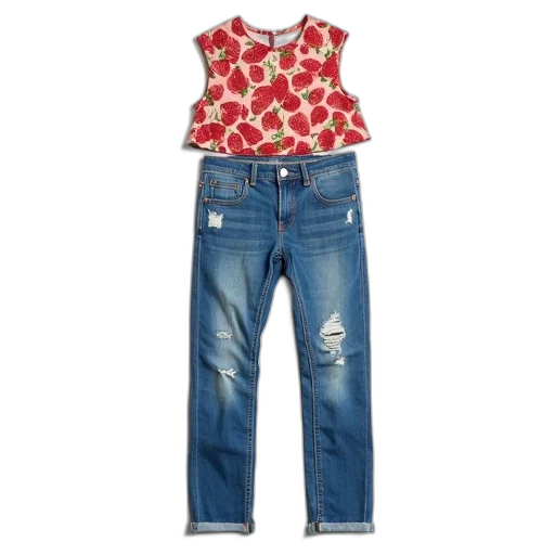 pair, blue, jeans, frayed transparent PNG cut-out