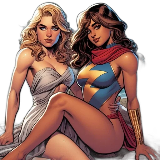 comic book art, concept art, two, female transparent PNG cut-out