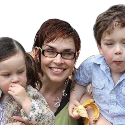woman, glasses, two, children transparent PNG cut-out