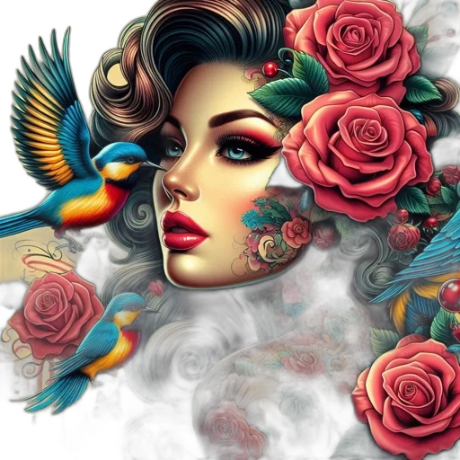 jewelry, face, flower, photorealistic transparent PNG cut-out