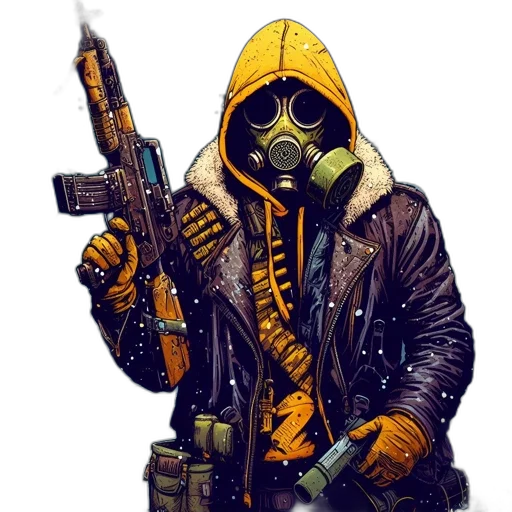 jacket, weapon, mask, staff transparent PNG cut-out