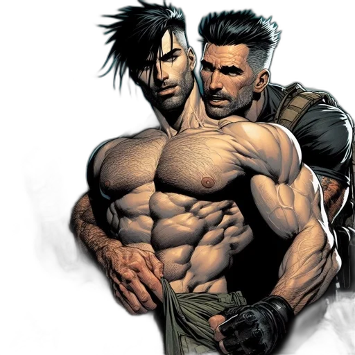 comic book art, concept art, two, men transparent PNG cut-out