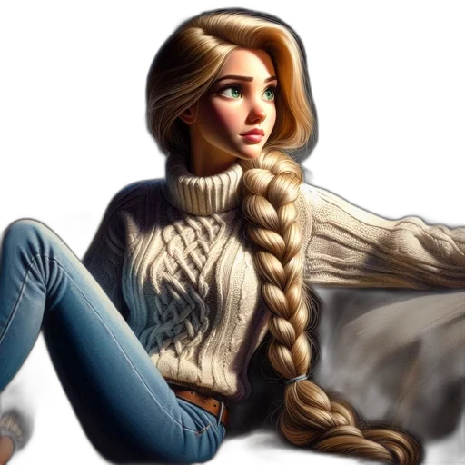 hair, jewelry, jacket, staff transparent PNG cut-out