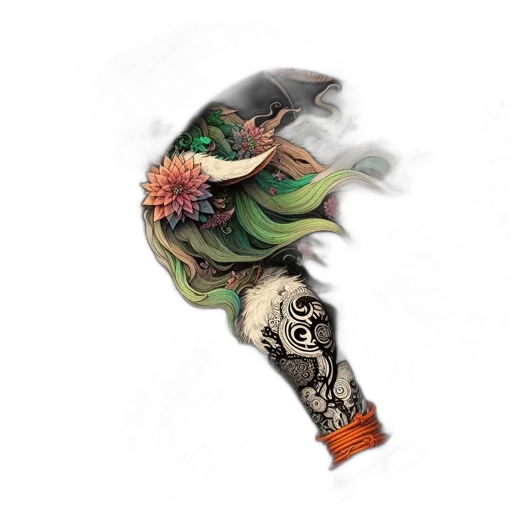 dragon, flower, mask, staff transparent PNG cut-out