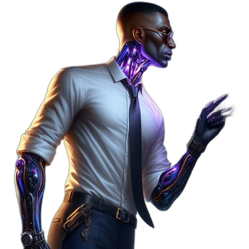 robot, jacket, staff, face transparent PNG cut-out