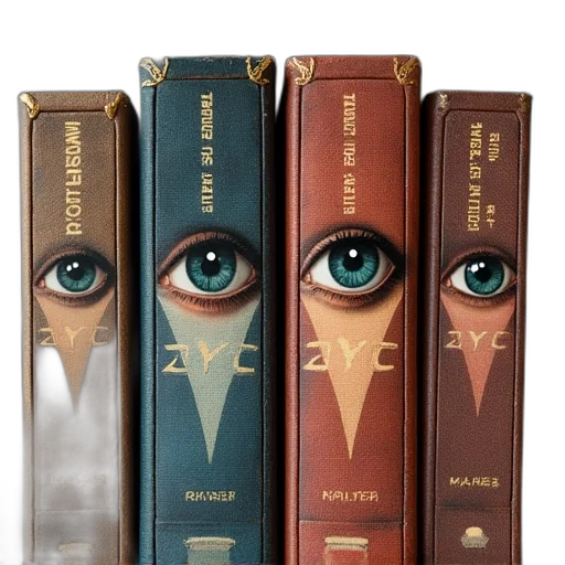 four, different, book, spines transparent PNG cut-out