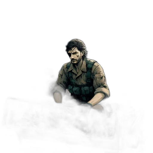 weapon, jacket, face, concept art transparent PNG cut-out