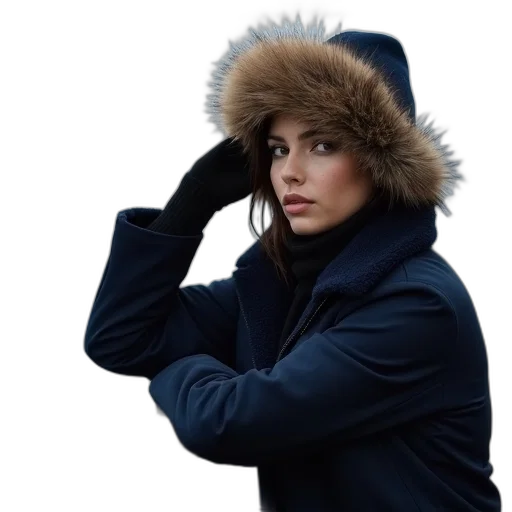 jacket, hat, photorealistic, snow transparent PNG cut-out