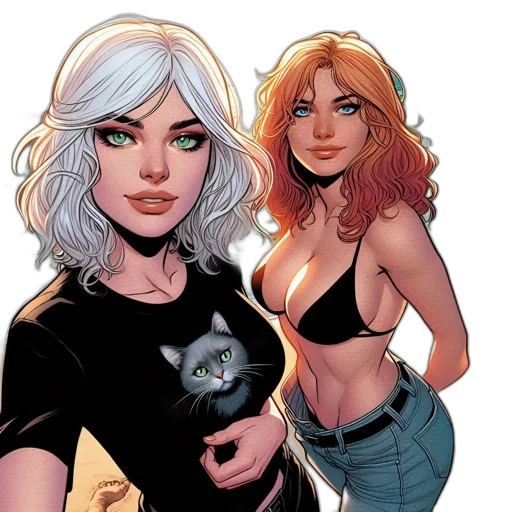 comic book art, concept art, two, animated transparent PNG cut-out