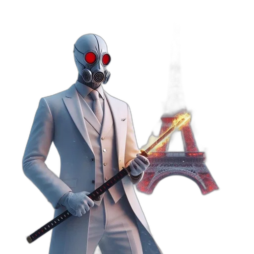 robot, mask, weapon, jacket transparent PNG cut-out