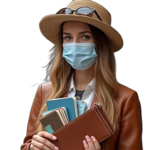 mask, hat, jacket, woman transparent PNG cut-out
