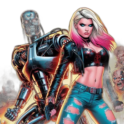 robot, comic book art, concept art, cyberpunk transparent PNG cut-out