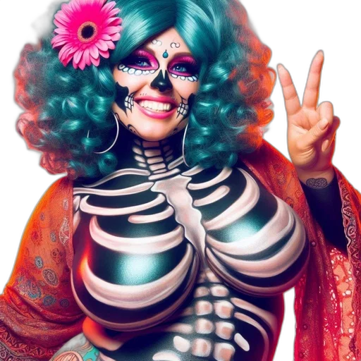 vaporwave, person, teal-colored, flower-adorned transparent PNG cut-out