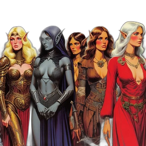 comic book art, concept art, fantasy art, five transparent PNG cut-out