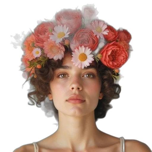 crown, flower, face, hat transparent PNG cut-out