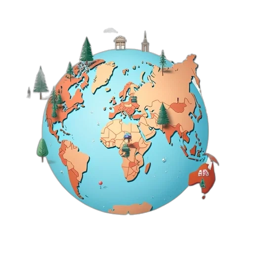 3d render, icons, world, around transparent PNG cut-out