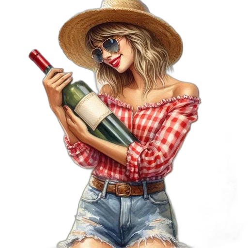 bottle, hat, photorealistic, oil painting transparent PNG cut-out