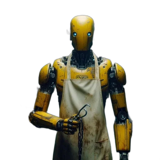 robot, staff, concept art, cyberpunk transparent PNG cut-out