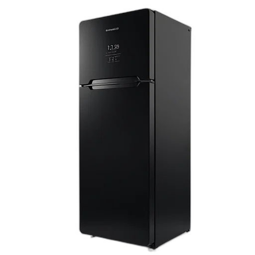 sleek, modern, black, refrigerator transparent PNG cut-out