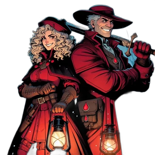 comic book art, concept art, red, two transparent PNG cut-out