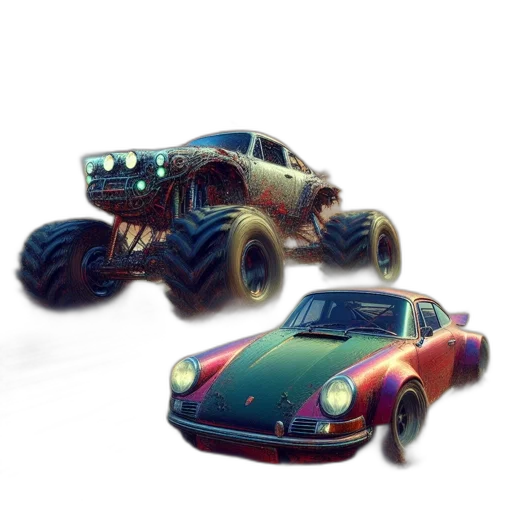 car, concept art, 3d render, pixel art transparent PNG cut-out