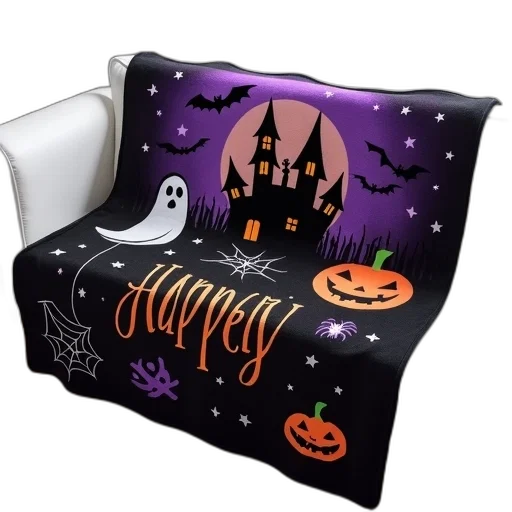 black, purple, halloween-themed, blanket transparent PNG cut-out