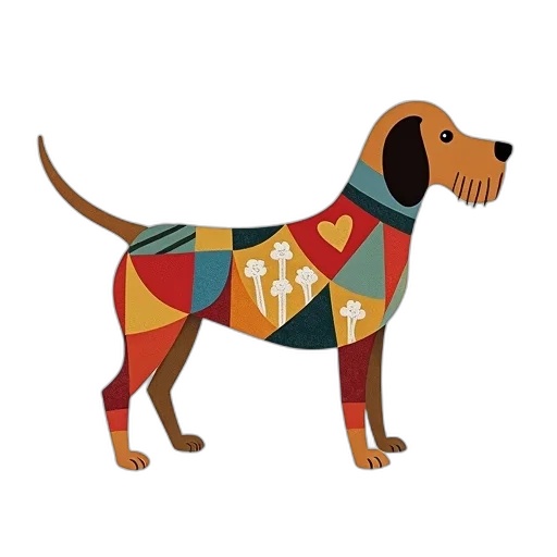 stylized, illustration, dog, patchwork transparent PNG cut-out