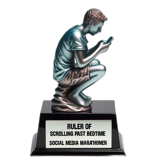 satirical, trophy, features, blue-hued transparent PNG cut-out
