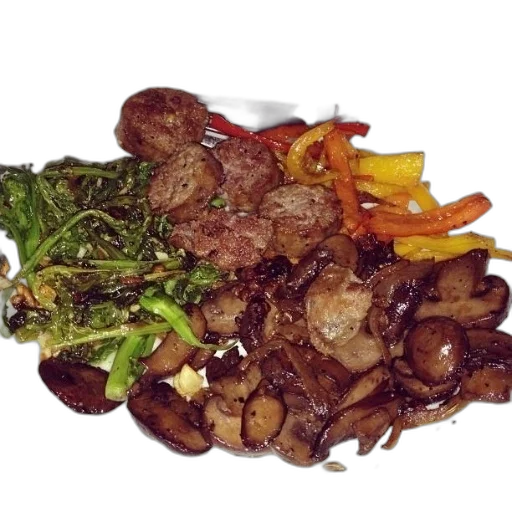 food, plate, mushrooms, sausage transparent PNG cut-out
