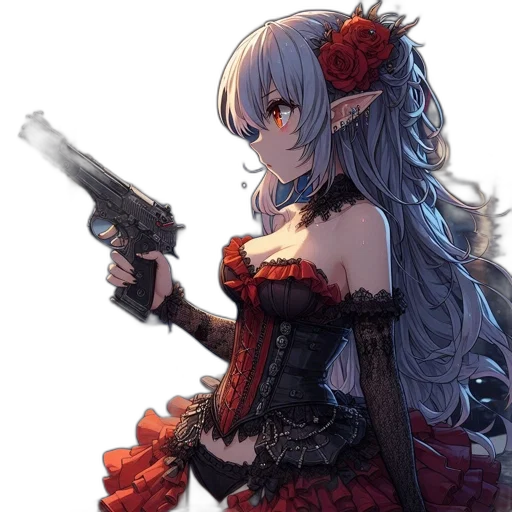 weapon, dress, staff, flower transparent PNG cut-out