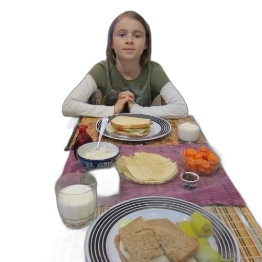food, photorealistic, girl, sits transparent PNG cut-out