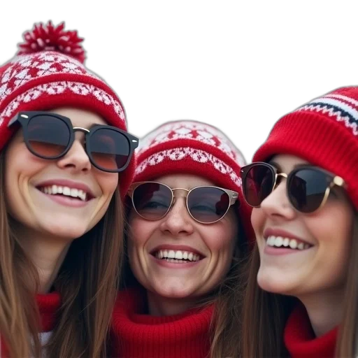 hat, red, three, people transparent PNG cut-out