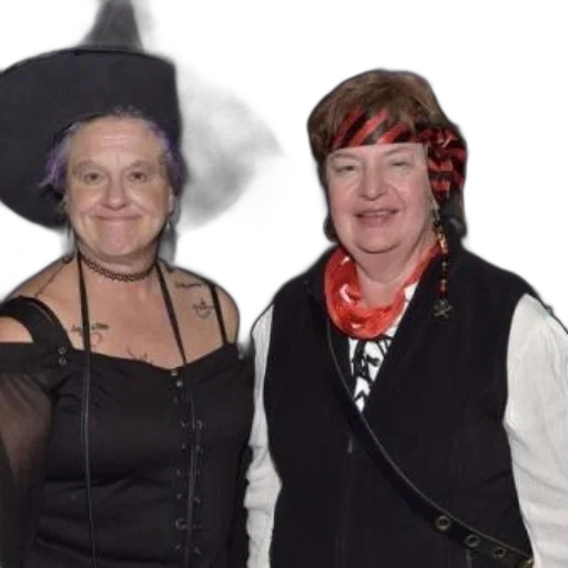 staff, hat, two, women transparent PNG cut-out