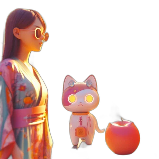 dress, robot, 3d render, vaporwave transparent PNG cut-out