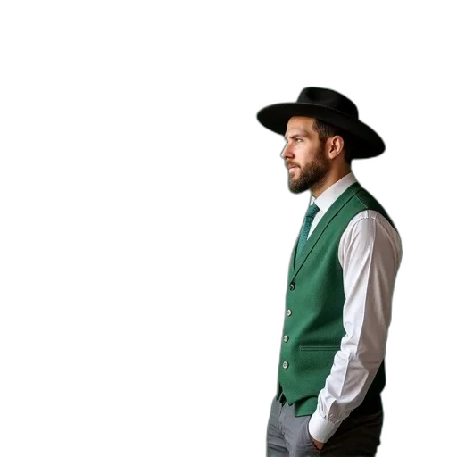 hat, jacket, staff, green transparent PNG cut-out