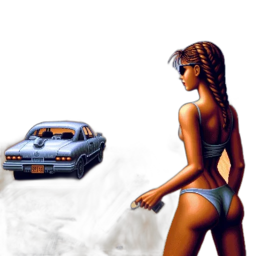car, concept art, vaporwave, pixel art transparent PNG cut-out