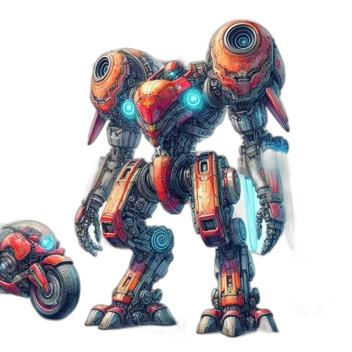robot, weapon, concept art, 3d render transparent PNG cut-out