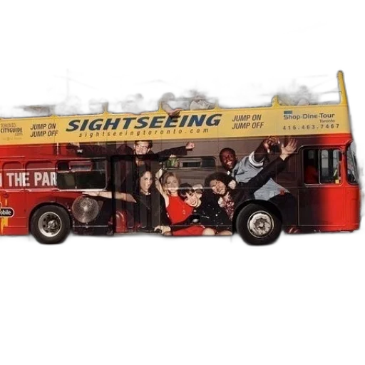 staff, concept art, city street, double-decker transparent PNG cut-out