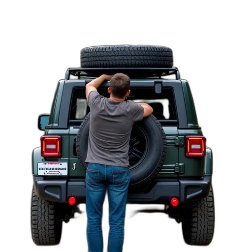 car, person, lifting, tire transparent PNG cut-out
