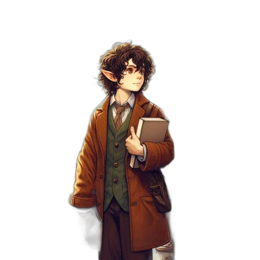 jacket, staff, fantasy art, watercolor transparent PNG cut-out