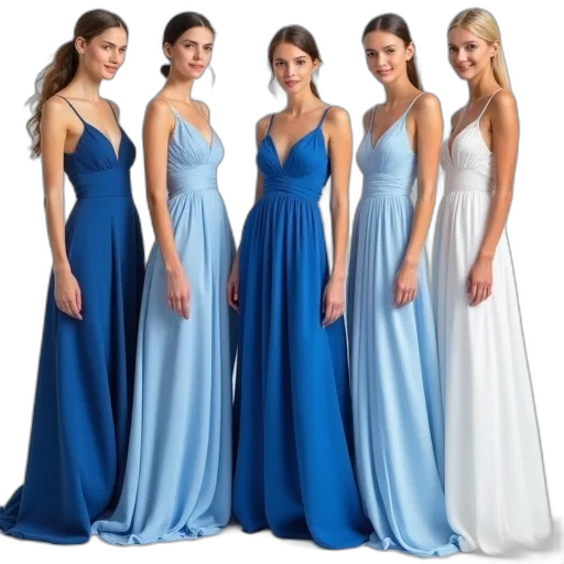 dress, blue, five, models transparent PNG cut-out