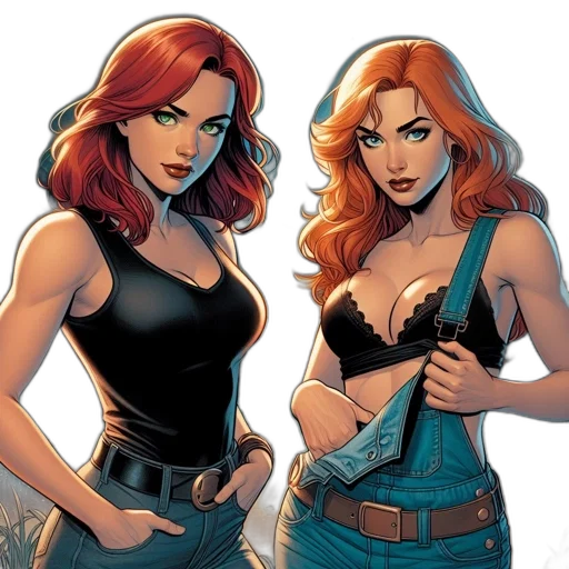 comic book art, concept art, cartoon, two transparent PNG cut-out