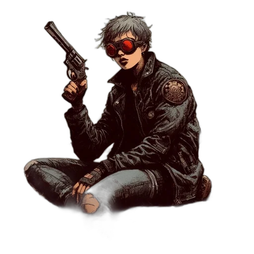 weapon, jacket, comic book art, cyberpunk transparent PNG cut-out