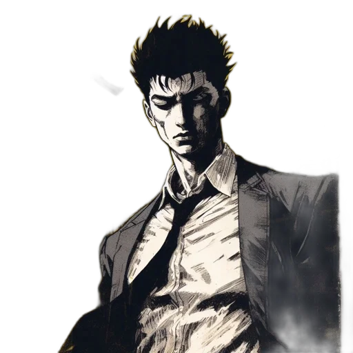 jacket, face, staff, comic book art transparent PNG cut-out
