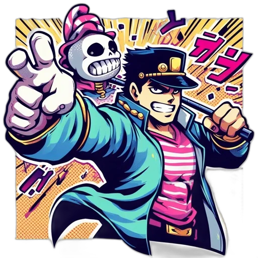 jacket, hat, staff, comic book art transparent PNG cut-out