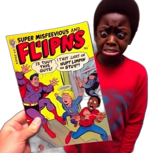 comic book art, young, boy, holds transparent PNG cut-out