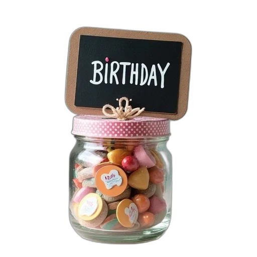 birthday, gift, jar, glass transparent PNG cut-out