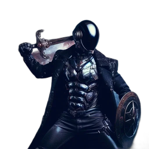 robot, mask, jacket, weapon transparent PNG cut-out